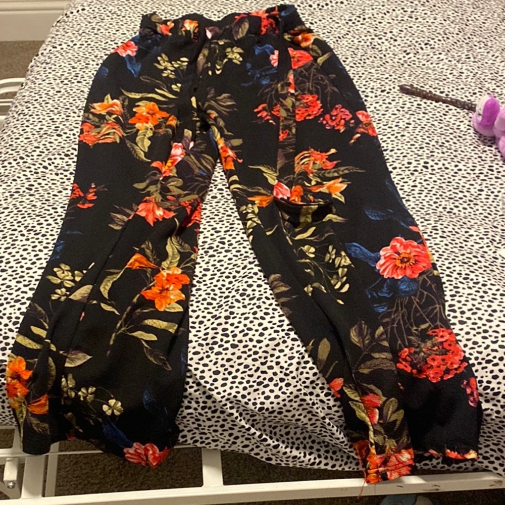 Floral Black Pants